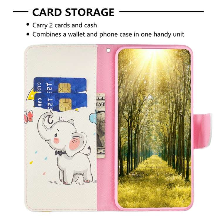 For Samsung Galaxy M14 5G Colored Drawing Leather Phone Case(Umbrella Elephant)