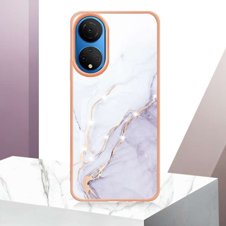 For Honor X7 Electroplating Marble Dual-side IMD Phone Case(White 006)