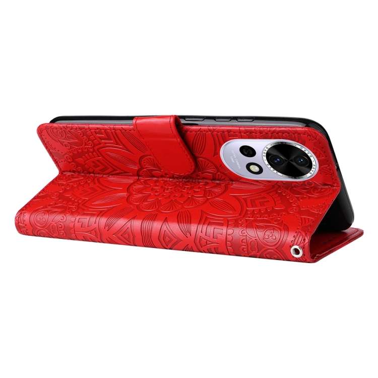 For Huawei nova 12 Embossed Sunflower Leather Phone Case(Red)