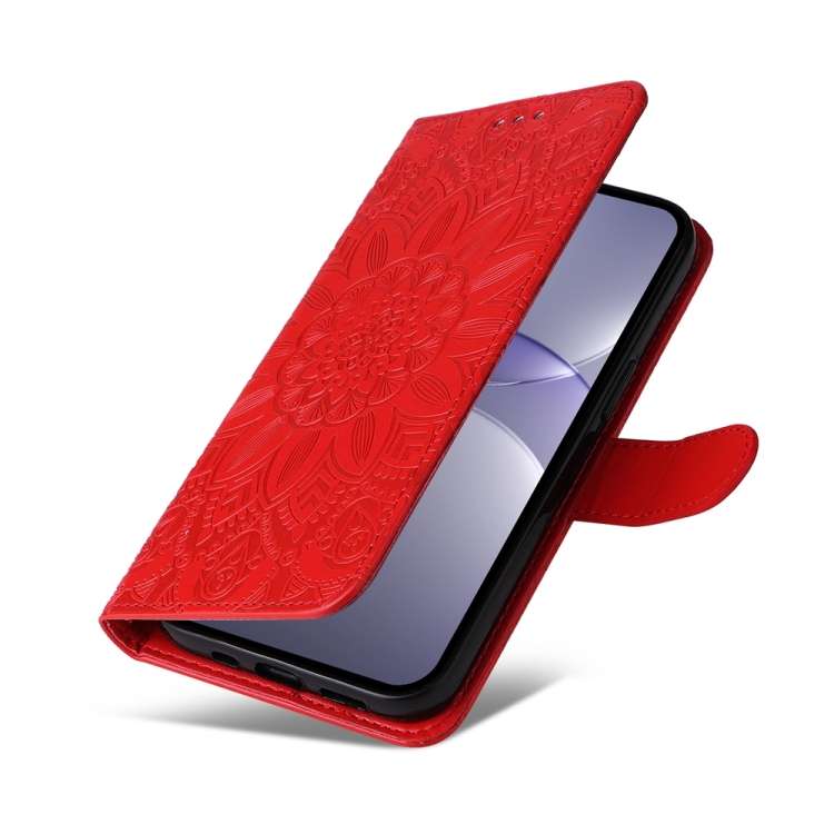 For Huawei nova 12 Embossed Sunflower Leather Phone Case(Red)