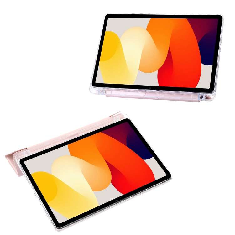 For Xiaomi Redmi Pad SE Clear Acrylic Deformation Leather Tablet Case(Pink)