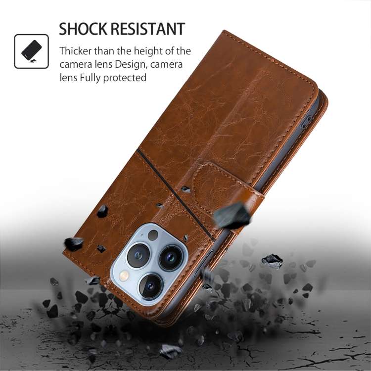 For Xiaomi Redmi Note 13R Pro 5G Geometric Stitching Leather Phone Case(Light Brown)