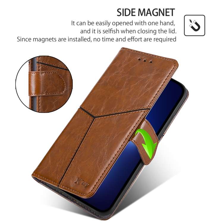For Xiaomi Redmi Note 13R Pro 5G Geometric Stitching Leather Phone Case(Light Brown)