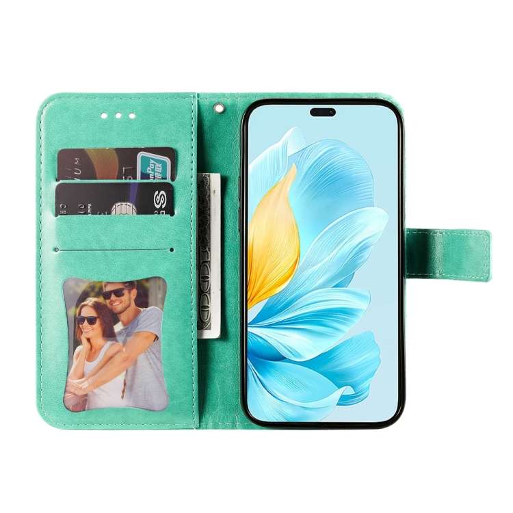 For Honor 200 Lite Global 7-petal Flowers Embossing Leather Phone Case(Green)