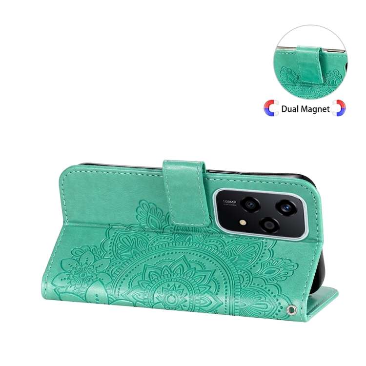 For Honor 200 Lite Global 7-petal Flowers Embossing Leather Phone Case(Green)