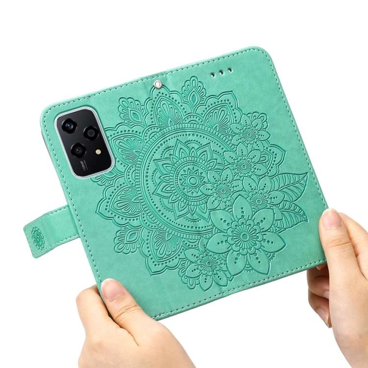 For Honor 200 Lite Global 7-petal Flowers Embossing Leather Phone Case(Green)
