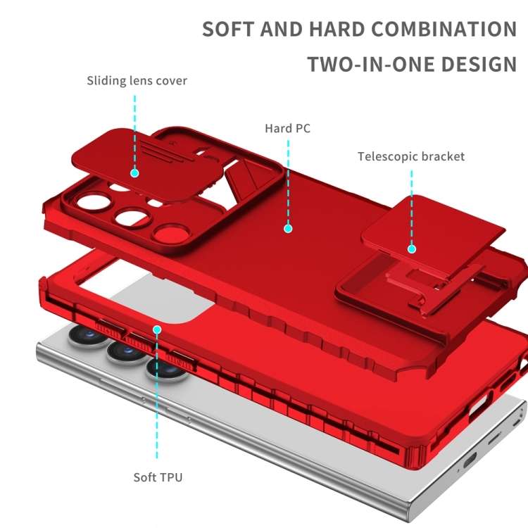 For Samsung Galaxy S24 Ultra 5G Stereoscopic Holder Sliding Camshield Phone Case(Red)