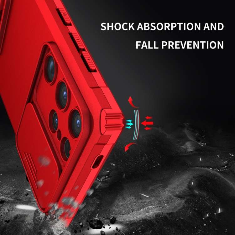 For Samsung Galaxy S24 Ultra 5G Stereoscopic Holder Sliding Camshield Phone Case(Red)
