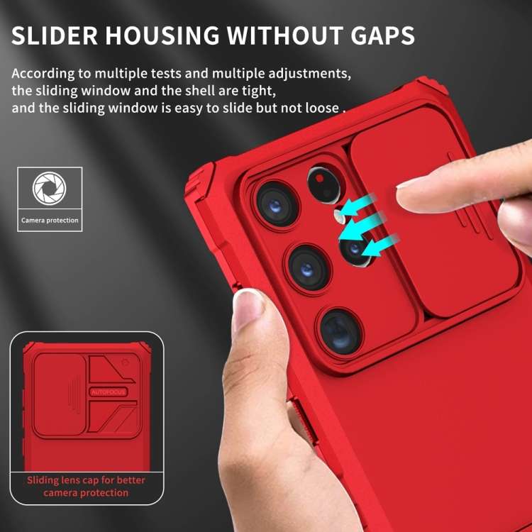 For Samsung Galaxy S24 Ultra 5G Stereoscopic Holder Sliding Camshield Phone Case(Red)
