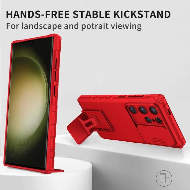 For Samsung Galaxy S24 Ultra 5G Stereoscopic Holder Sliding Camshield Phone Case(Red)