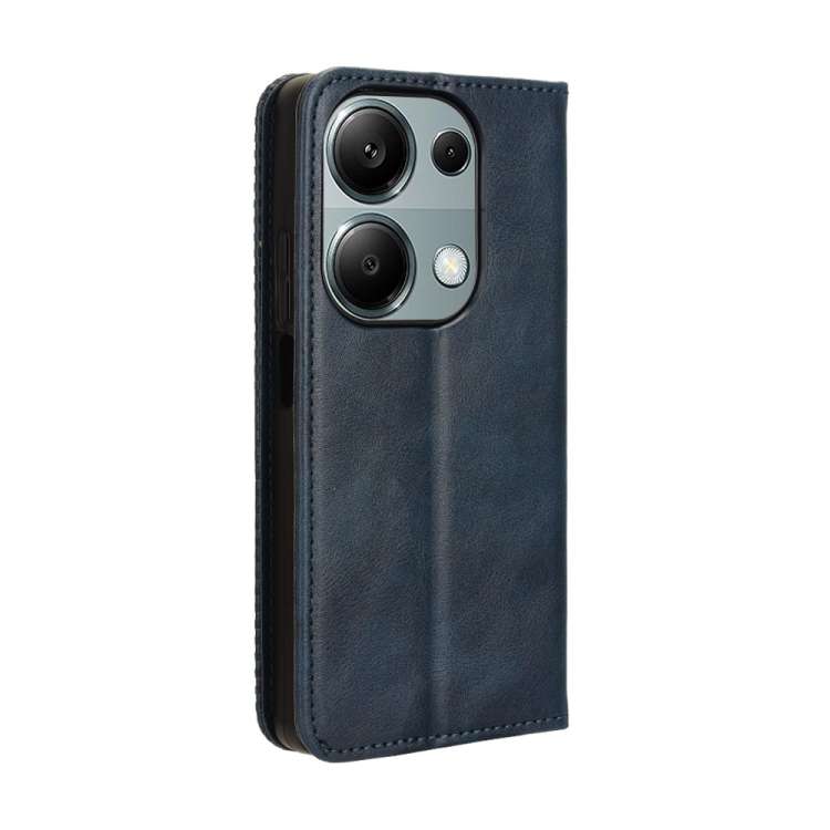 For Xiaomi Poco M6 Pro 4G Magnetic Buckle Retro Texture Leather Phone Case(Blue)
