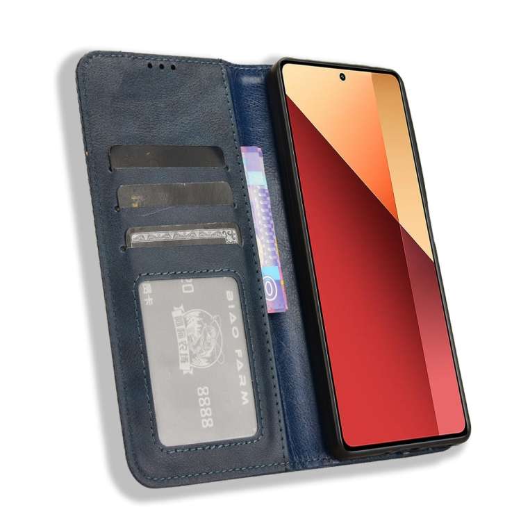 For Xiaomi Poco M6 Pro 4G Magnetic Buckle Retro Texture Leather Phone Case(Blue)