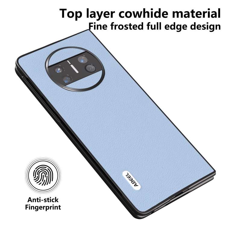 For Huawei Mate X3 ABEEL Genuine Leather Wave Black Edge Phone Case(Blue)