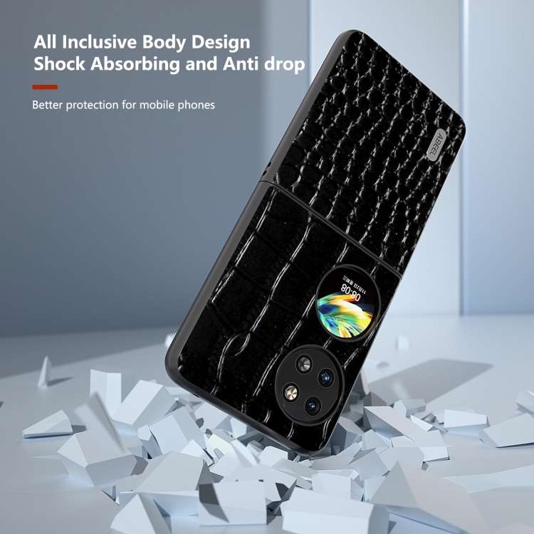 For Huawei Pocket 2 ABEEL Genuine Leather Crocodile Pattern Black Edge Phone Case(Black)