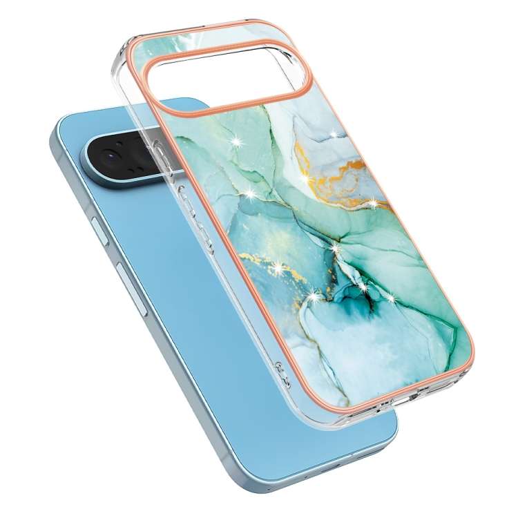For Google Pixel 9 Pro Electroplating Marble Dual-side IMD Phone Case(Green 003)