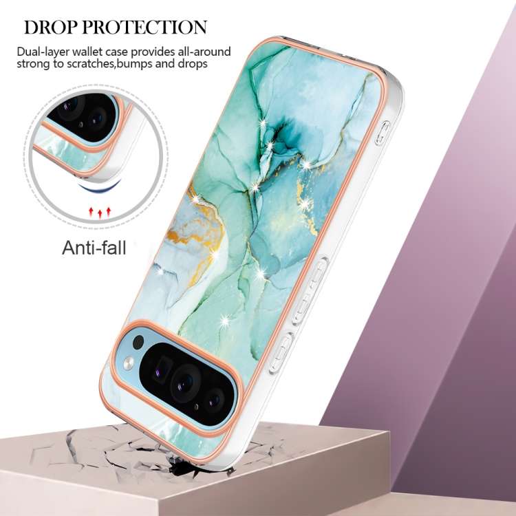 For Google Pixel 9 Pro Electroplating Marble Dual-side IMD Phone Case(Green 003)