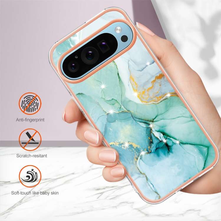 For Google Pixel 9 Pro Electroplating Marble Dual-side IMD Phone Case(Green 003)