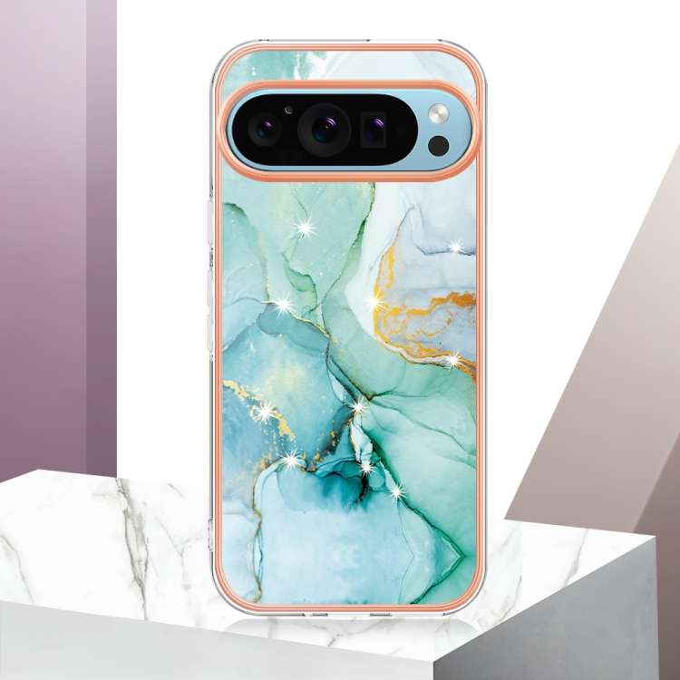 For Google Pixel 9 Pro Electroplating Marble Dual-side IMD Phone Case(Green 003)