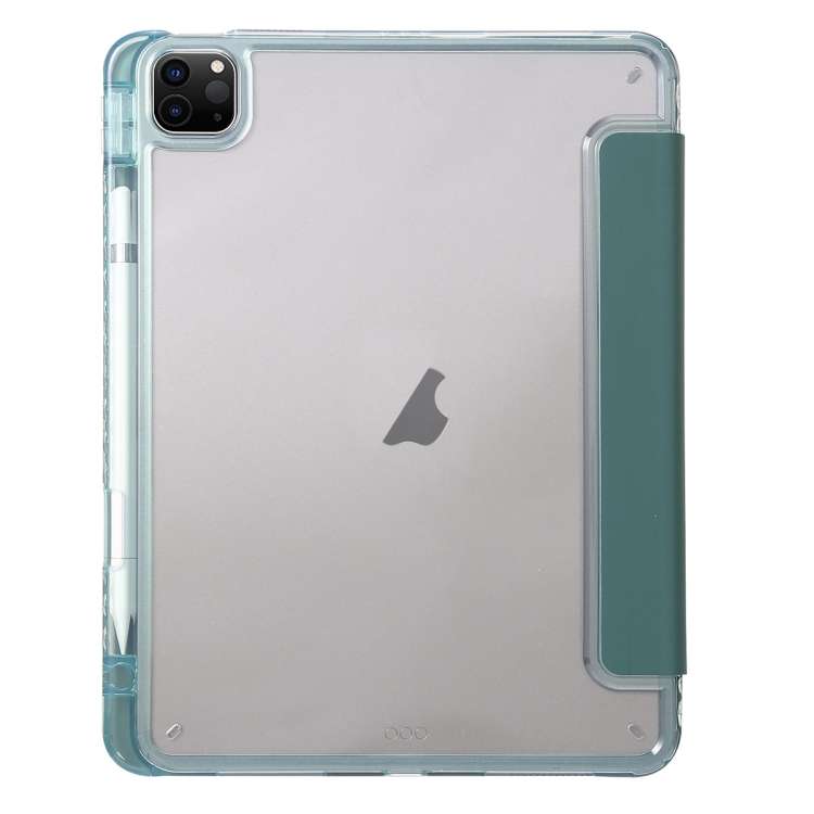 For iPad Pro 13 2024 Clear Acrylic 3-Fold Leather Tablet Case(Dark Green)