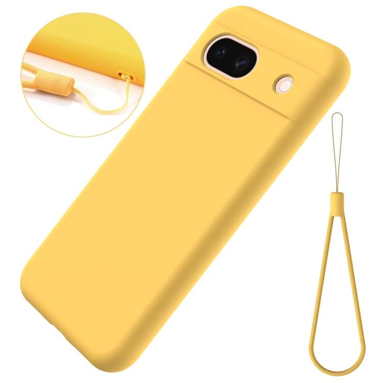 For Google Pixel 8a Pure Color Liquid Silicone Shockproof Phone Case(Yellow)