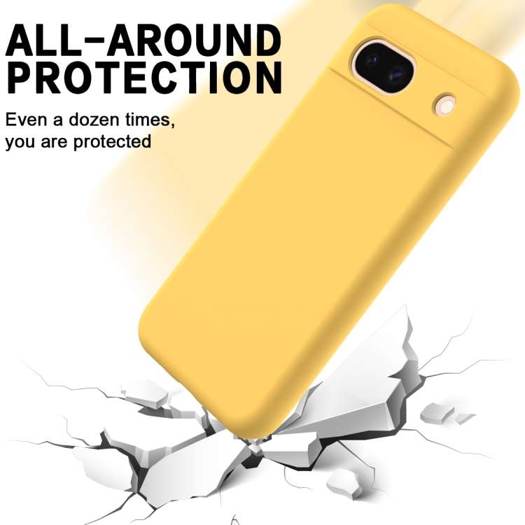 For Google Pixel 8a Pure Color Liquid Silicone Shockproof Phone Case(Yellow)