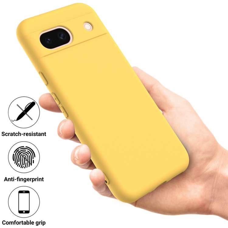 For Google Pixel 8a Pure Color Liquid Silicone Shockproof Phone Case(Yellow)