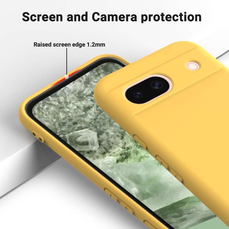For Google Pixel 8a Pure Color Liquid Silicone Shockproof Phone Case(Yellow)