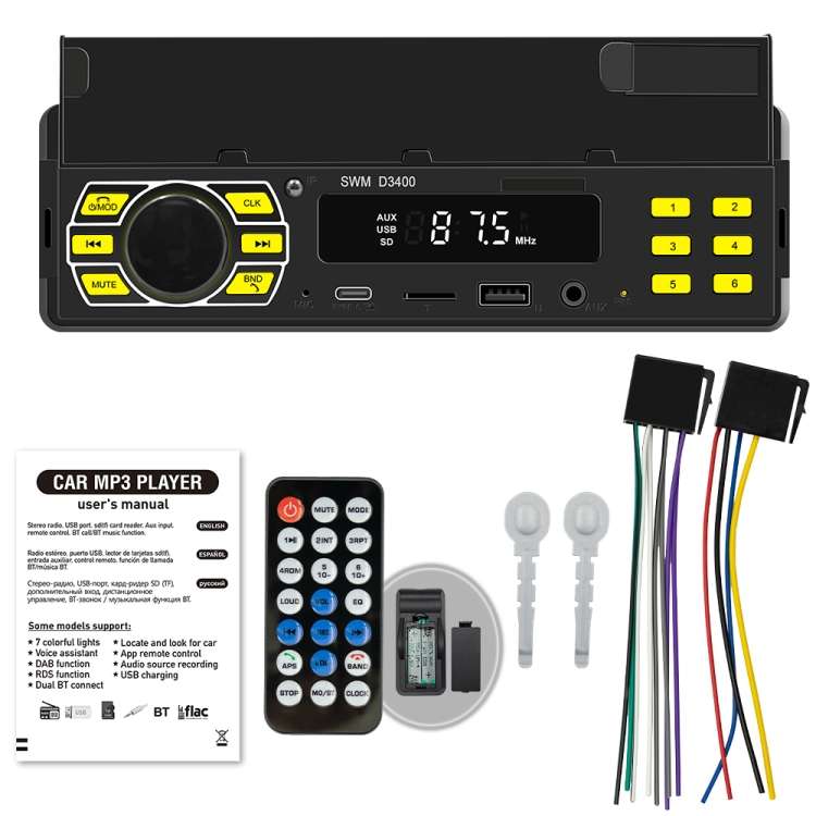 SWM D3400 Car Bluetooth MP3 Player Support Smart Voice Assistant / FM(Black)