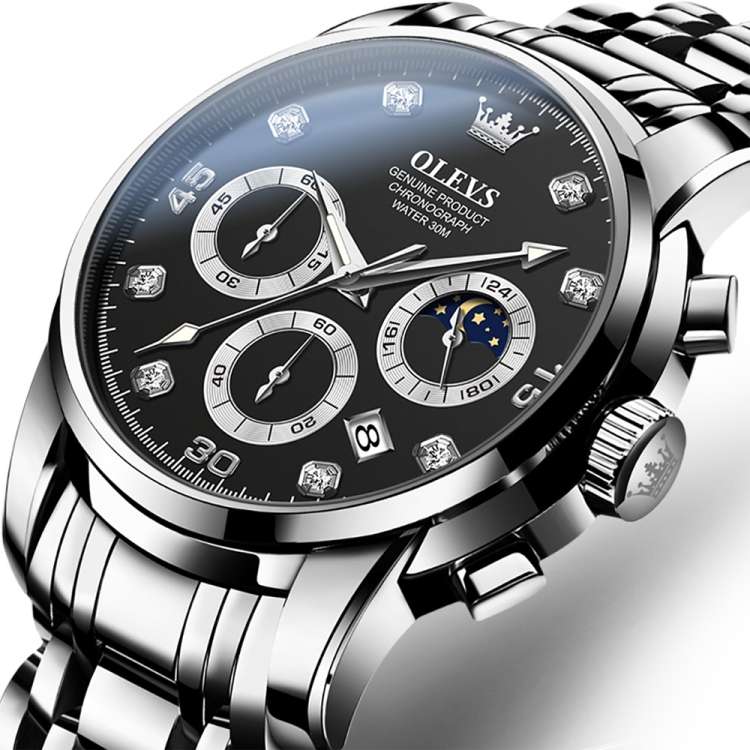 OLEVS 2889 Men Multifunctional Luminous Waterproof Quartz Watch(Black)