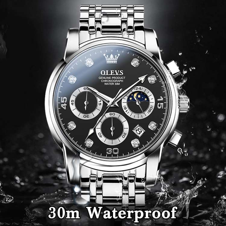 OLEVS 2889 Men Multifunctional Luminous Waterproof Quartz Watch(Black)