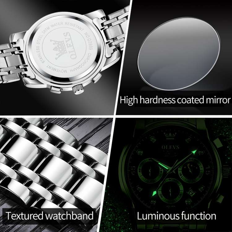 OLEVS 2889 Men Multifunctional Luminous Waterproof Quartz Watch(Black)