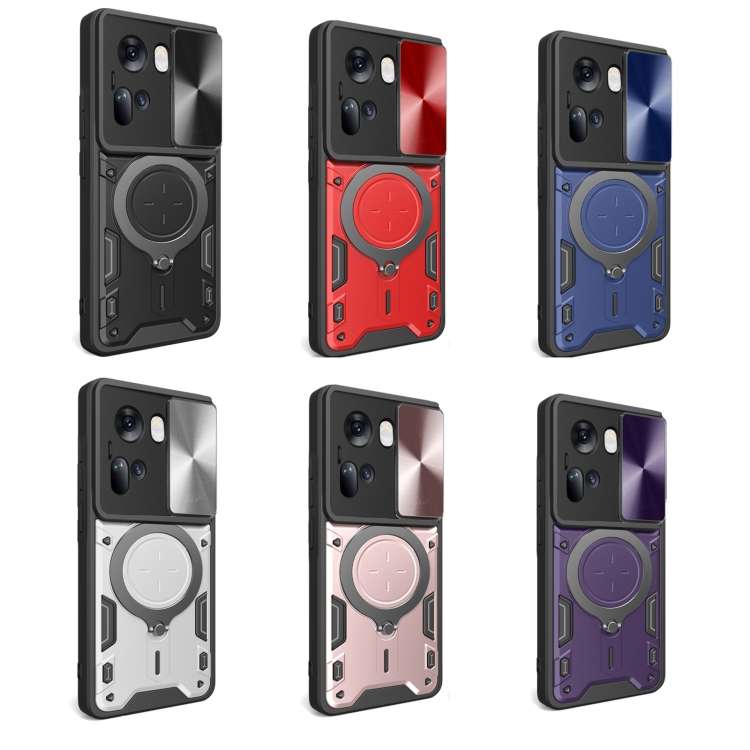 For OPPO Reno11 5G Global CD Texture Sliding Camshield Magnetic Holder Phone Case(Blue)