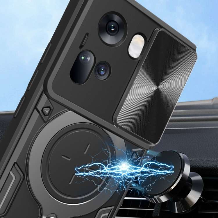 For OPPO Reno11 5G Global CD Texture Sliding Camshield Magnetic Holder Phone Case(Blue)