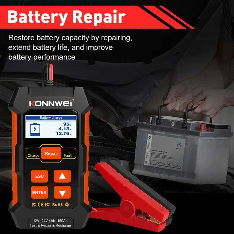 KONNWEI KW520 12V / 24V 3 in 1 Car Battery Tester with Detection & Repair & Charging Function(EU Plu