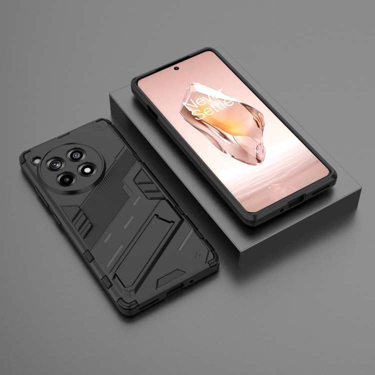 For OnePlus Ace 3 5G Punk Armor 2 in 1 PC + TPU Phone Case with Holder(Black)