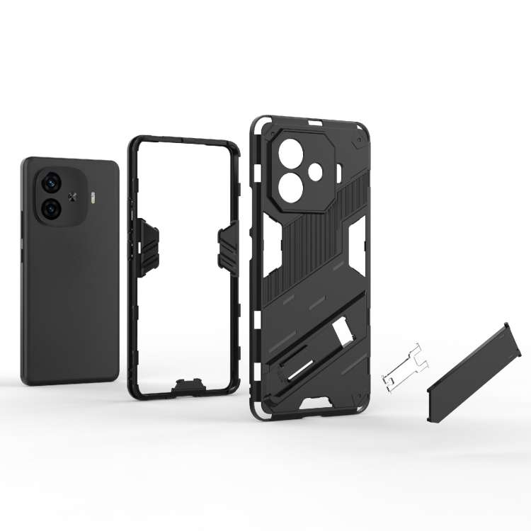 For vivo iQOO Z9 Turbo 5G Punk Armor 2 in 1 PC + TPU Phone Case with Holder(Black)