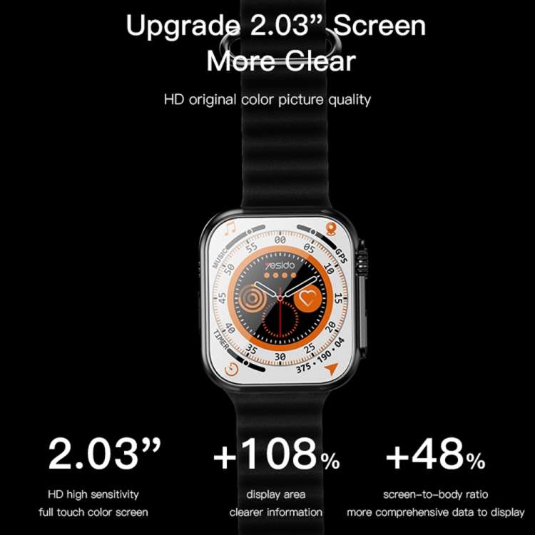 Yesido IO20 2.03 inch IP67 Waterproof Smart Watch, Support Heart Rate / Blood Oxygen Monitoring(Blac