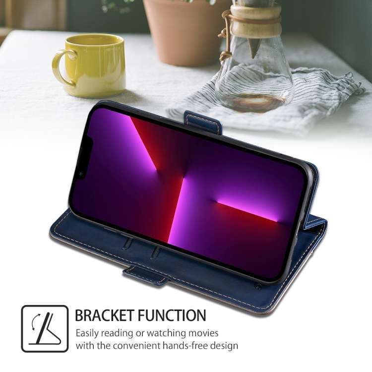 For TCL 50 SE 4G Contrast Color Side Buckle Leather Phone Case(Blue + Grey)