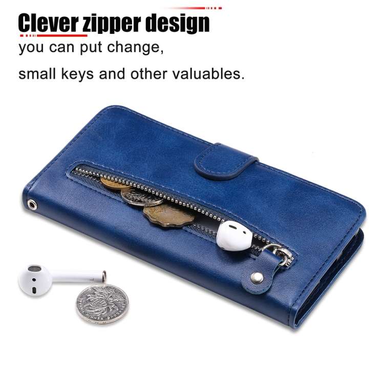 For iPhone SE 20224 Fashion Calf Texture Zipper Leather Phone Case(Blue)