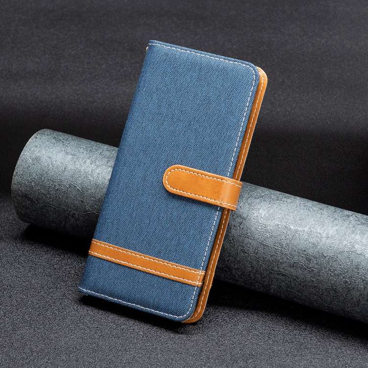For iPhone 16 Pro Max Color Block Denim Texture Leather Phone Case(Royal Blue)