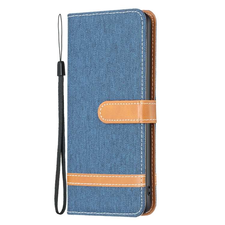 For iPhone 16 Pro Max Color Block Denim Texture Leather Phone Case(Royal Blue)