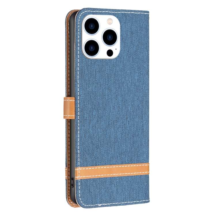 For iPhone 16 Pro Max Color Block Denim Texture Leather Phone Case(Royal Blue)
