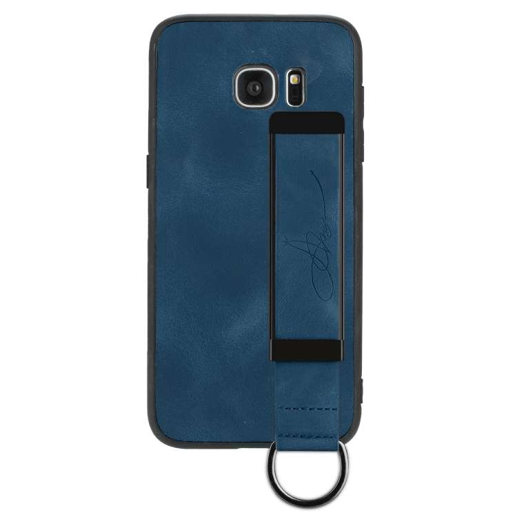 For Samsung Galaxy S7 Edge Wristband Holder Leather Back Phone Case(Royal Blue)