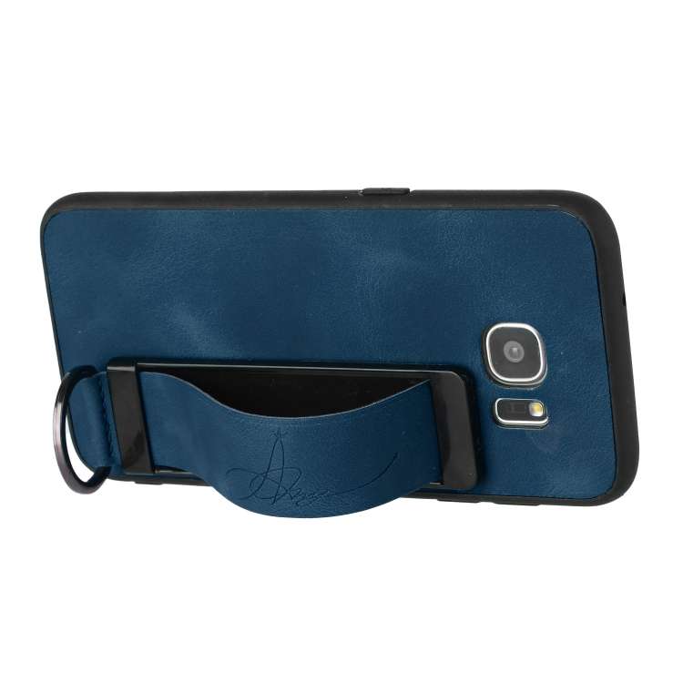 For Samsung Galaxy S7 Edge Wristband Holder Leather Back Phone Case(Royal Blue)