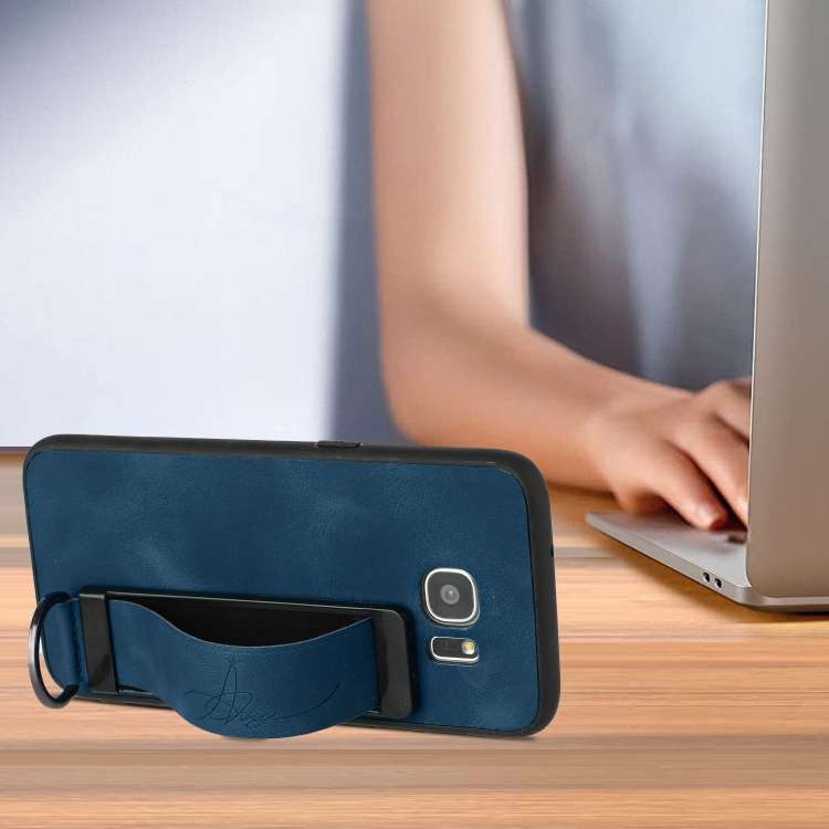 For Samsung Galaxy S7 Edge Wristband Holder Leather Back Phone Case(Royal Blue)