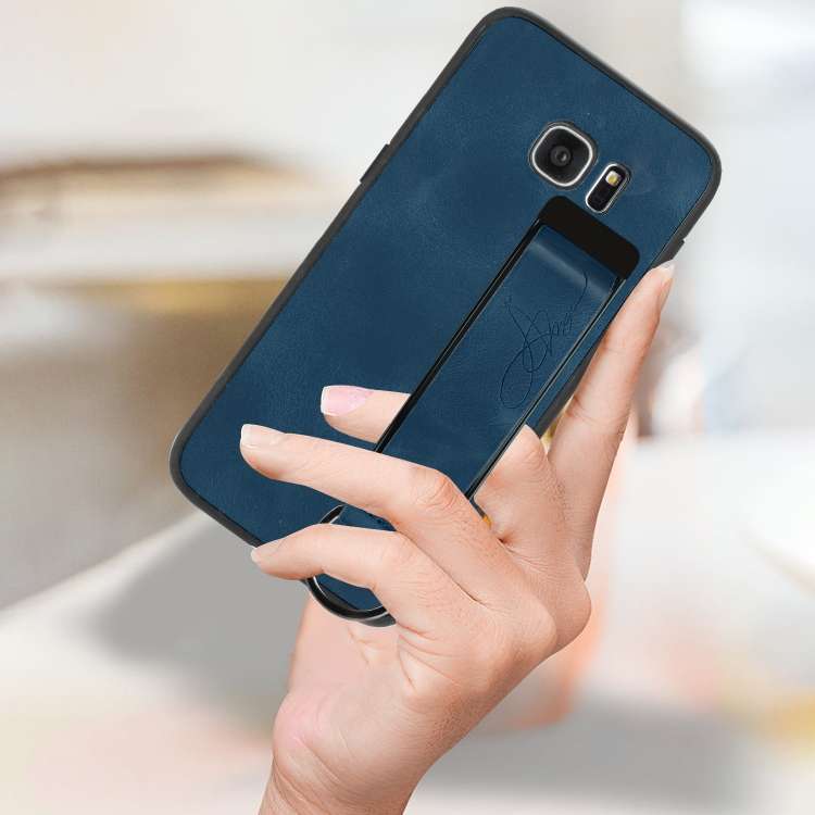 For Samsung Galaxy S7 Edge Wristband Holder Leather Back Phone Case(Royal Blue)