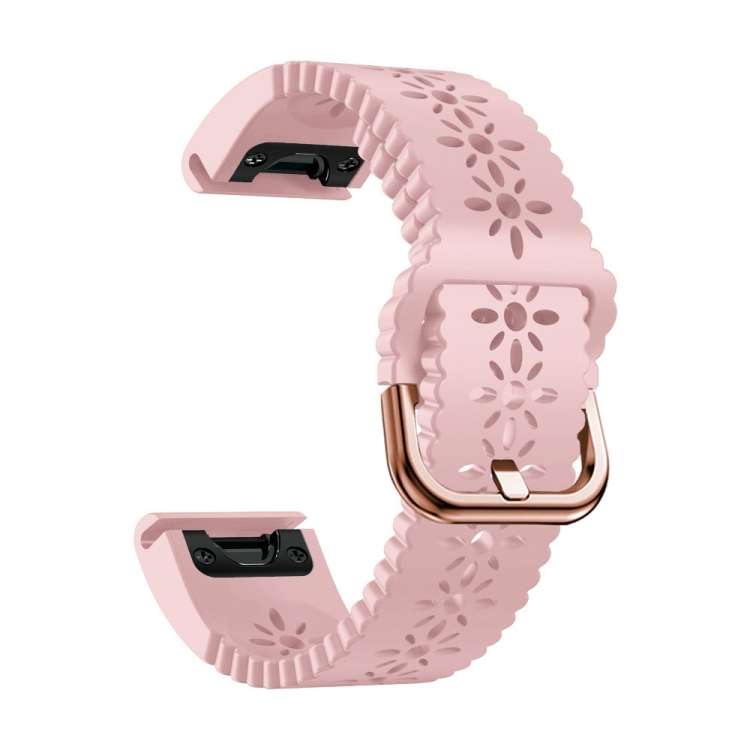 For Garmin Epix Pro 42mm Lady Lace Punch Silicone Watch Band(Pink)