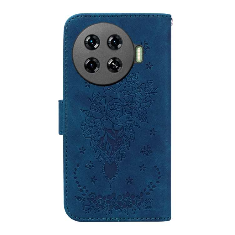 For Tecno Spark 20 Pro+ 4G Butterfly Rose Embossed Leather Phone Case(Blue)