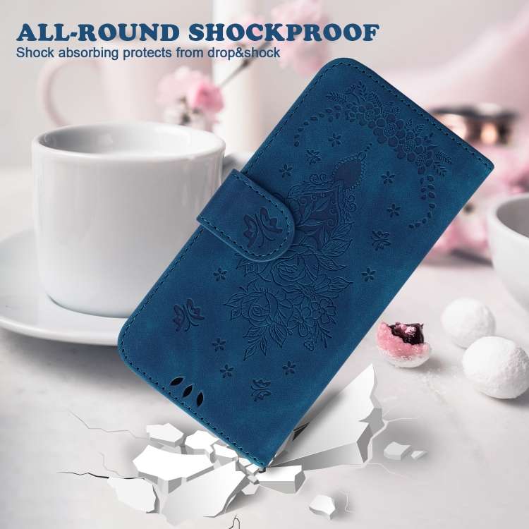 For Tecno Spark 20 Pro+ 4G Butterfly Rose Embossed Leather Phone Case(Blue)