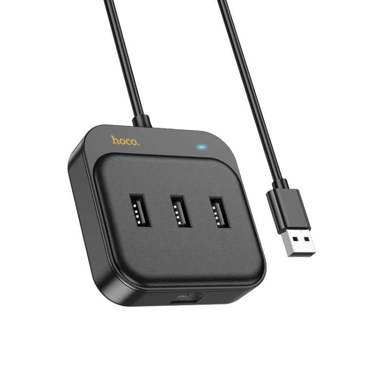 hoco HB35 4 in 1 USB to USB2.0x3+RJ45 100M Ethernet Adapter, Cable Length:0.2m(Black)